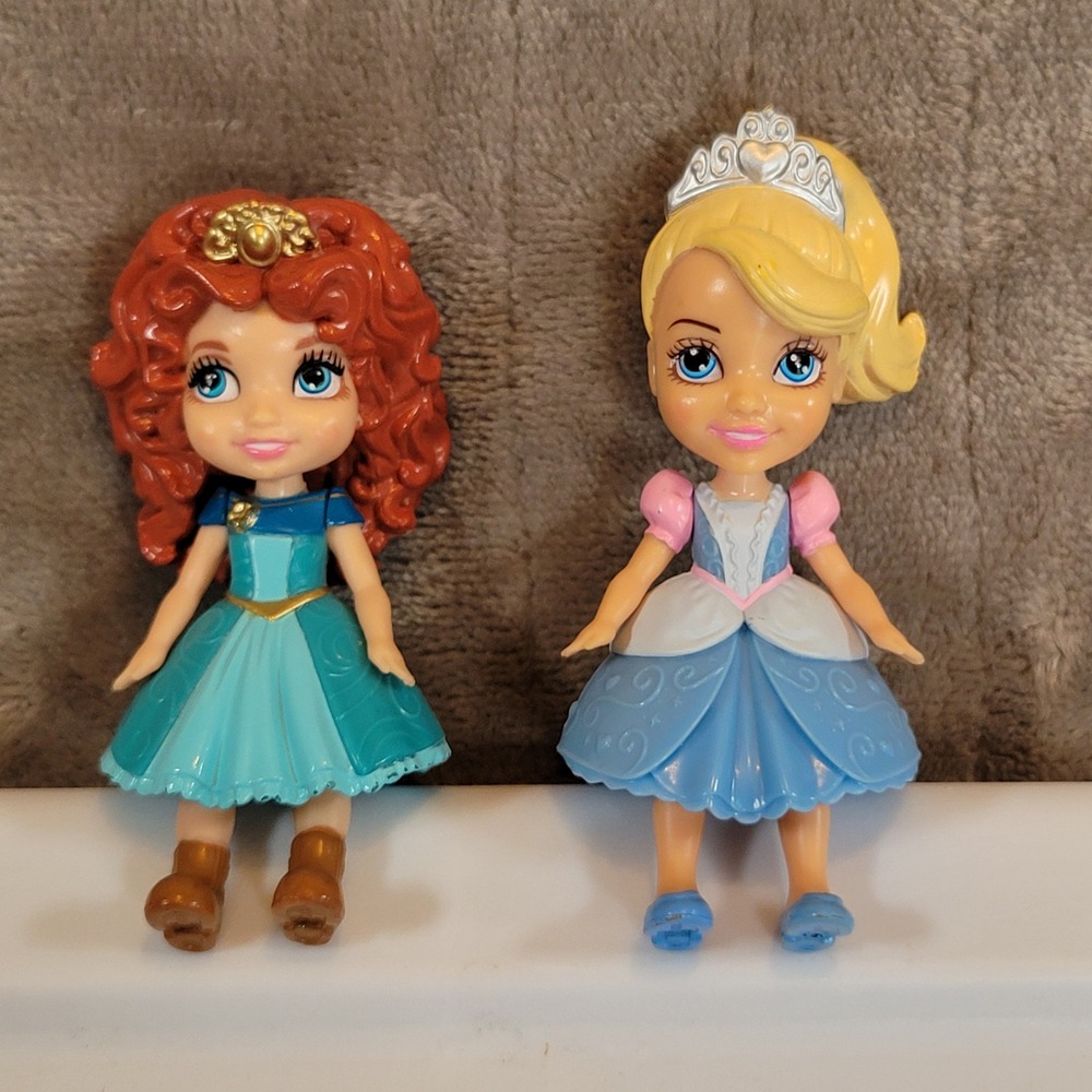 Disney Princess Mini Doll Lot Blue Teal Merida Cinderella Figures